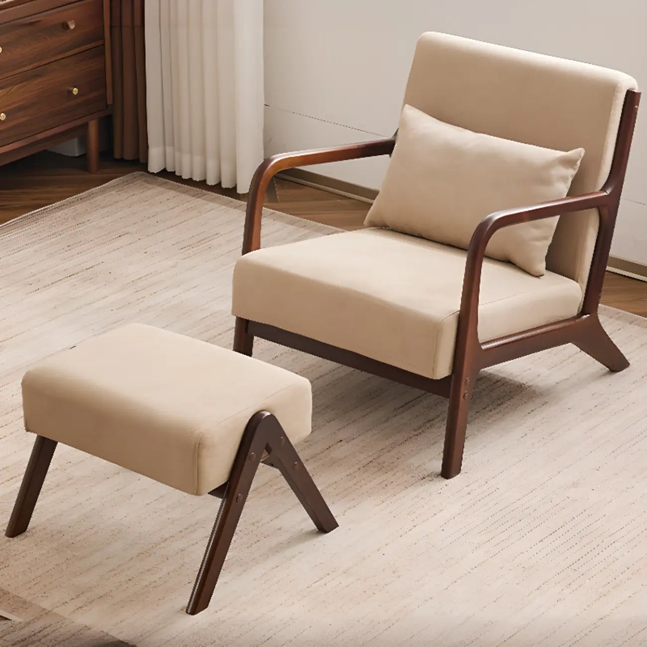 Fauteuil d'appoint ottoman beige en coton et lin