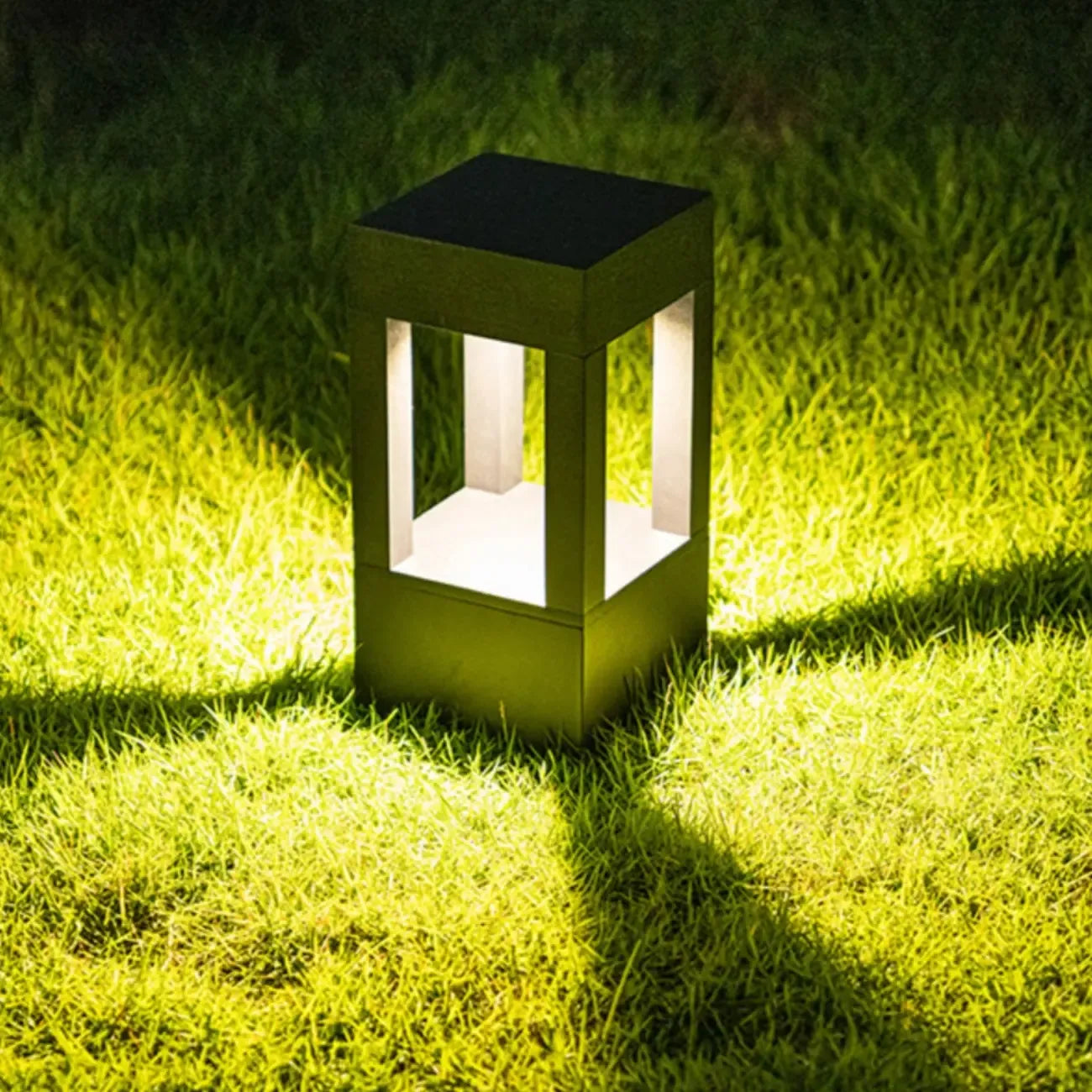 Lampe de poteau de terrasse avec cadre rectangulaire en métal noir