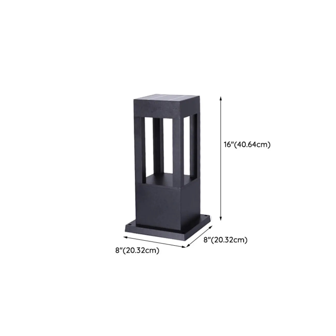 Lampe de poteau de terrasse avec cadre rectangulaire en métal noir