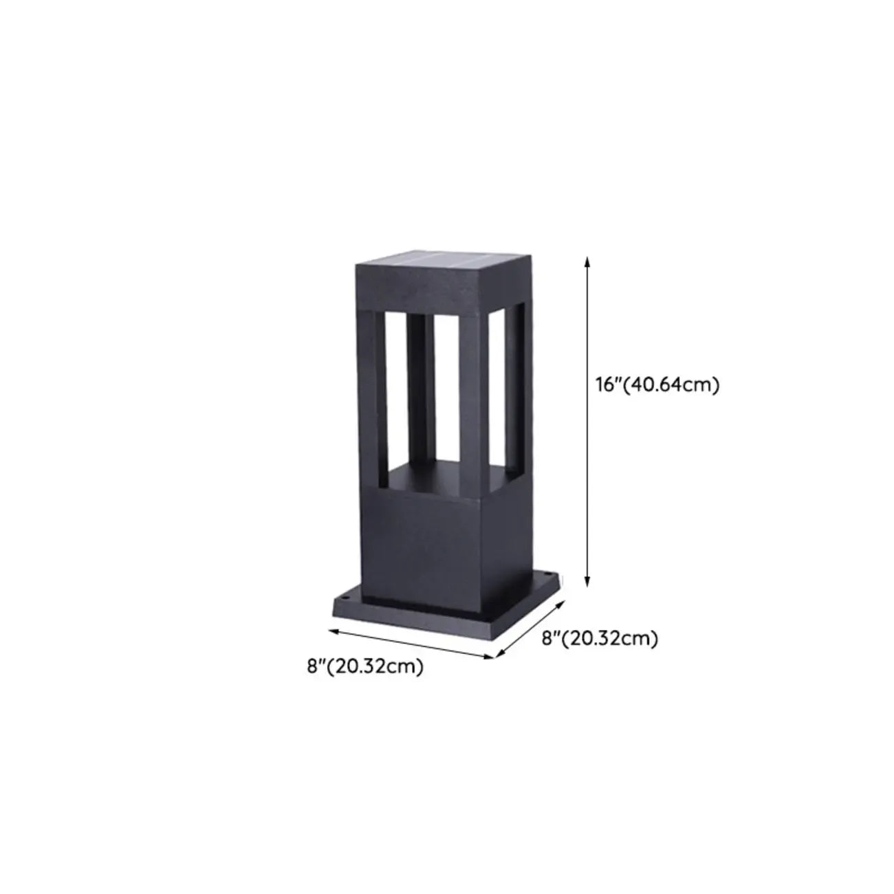Lampe de poteau de terrasse avec cadre rectangulaire en métal noir