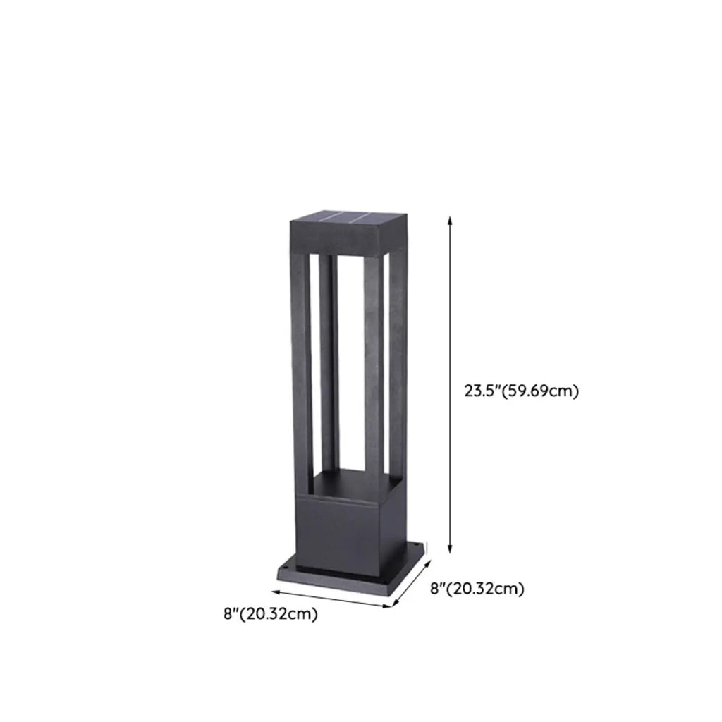 Lampe de poteau de terrasse avec cadre rectangulaire en métal noir