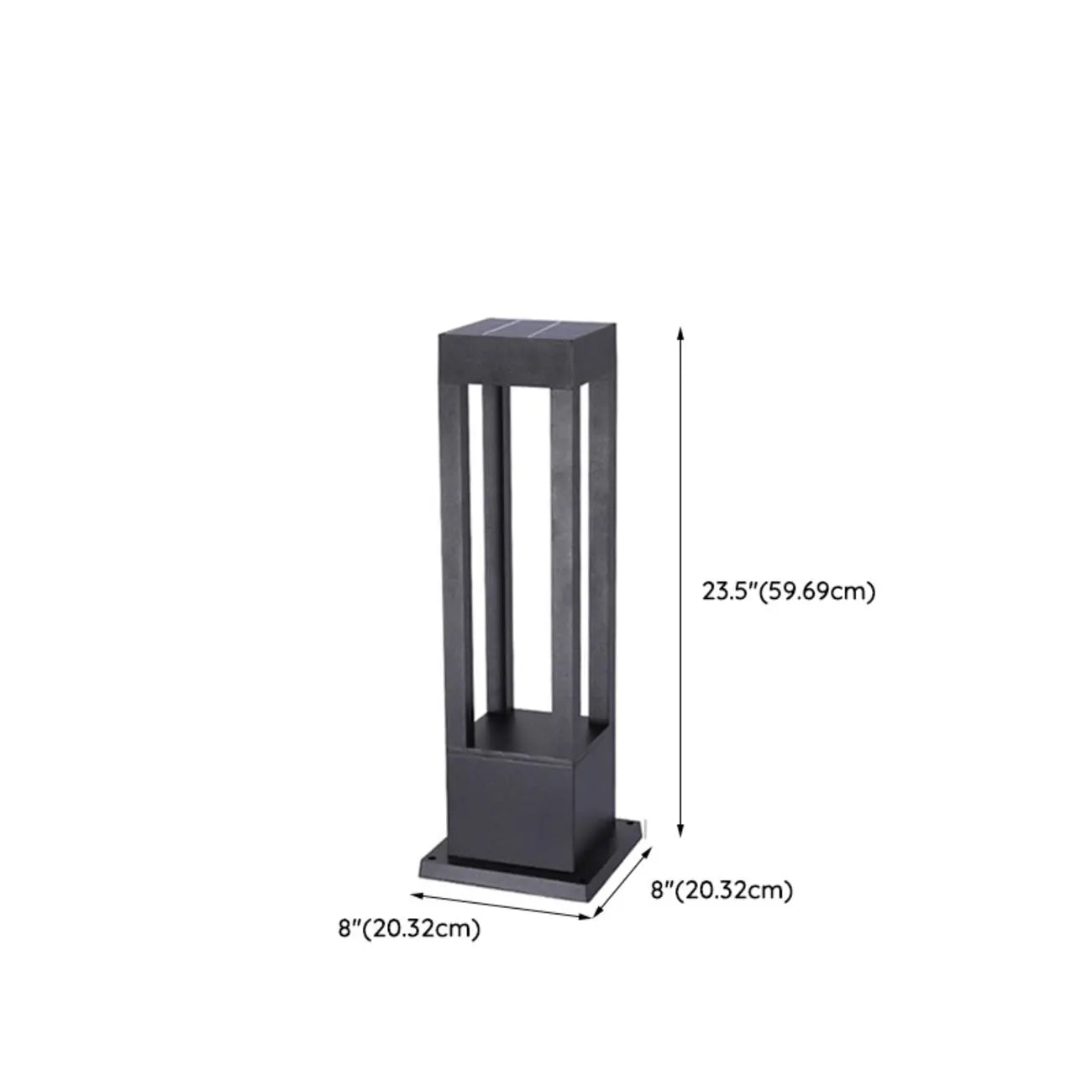 Lampe de poteau de terrasse avec cadre rectangulaire en métal noir