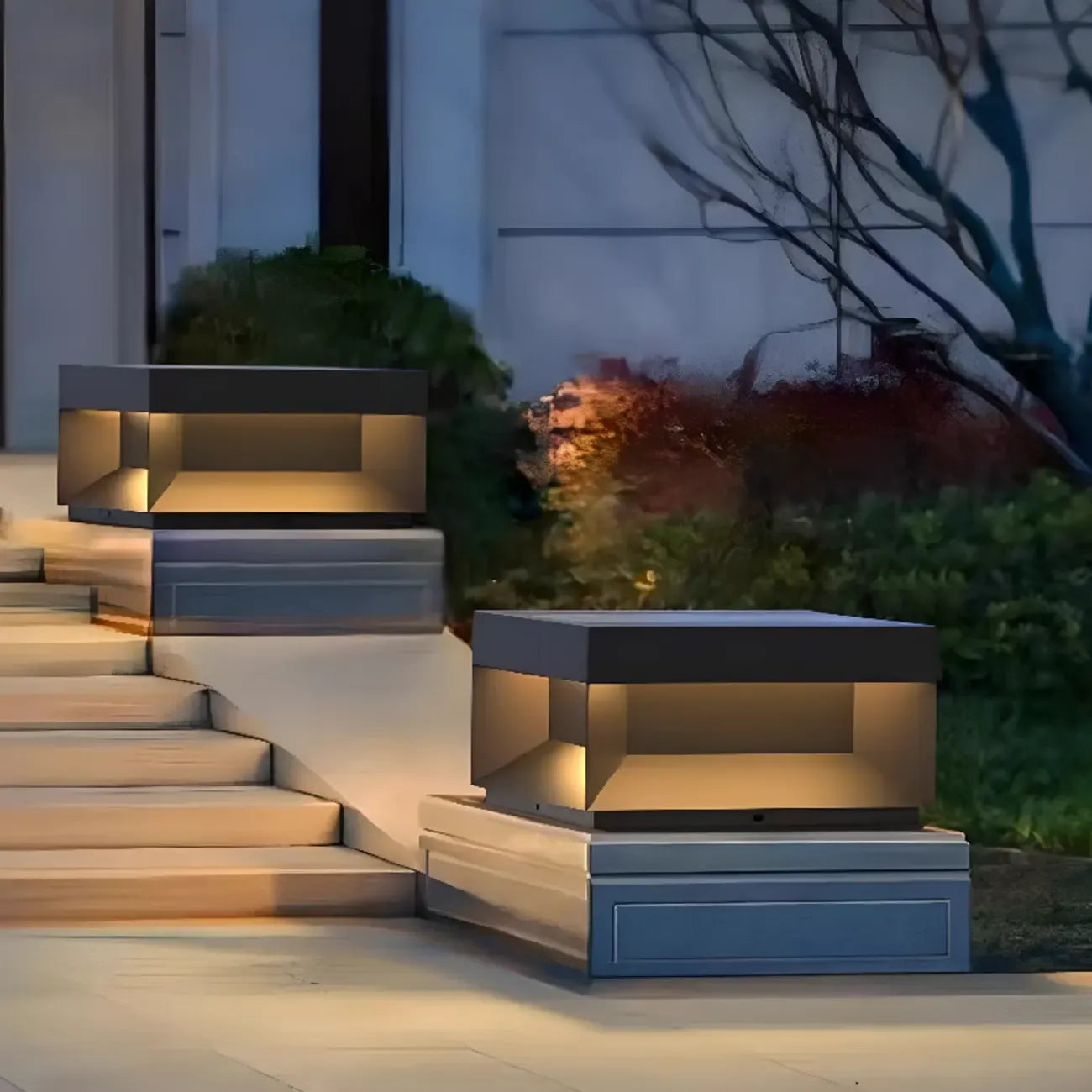 Lampadaires solaires géométriques modernes en métal noir pour l'extérieur