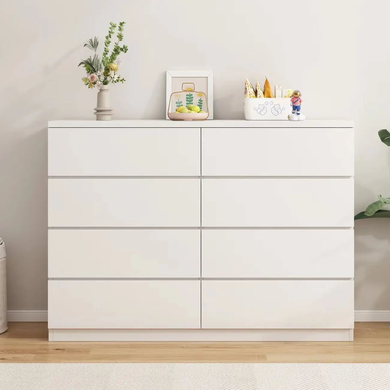 Commode de chambre minimaliste géométrique en bois manufacturé blanc