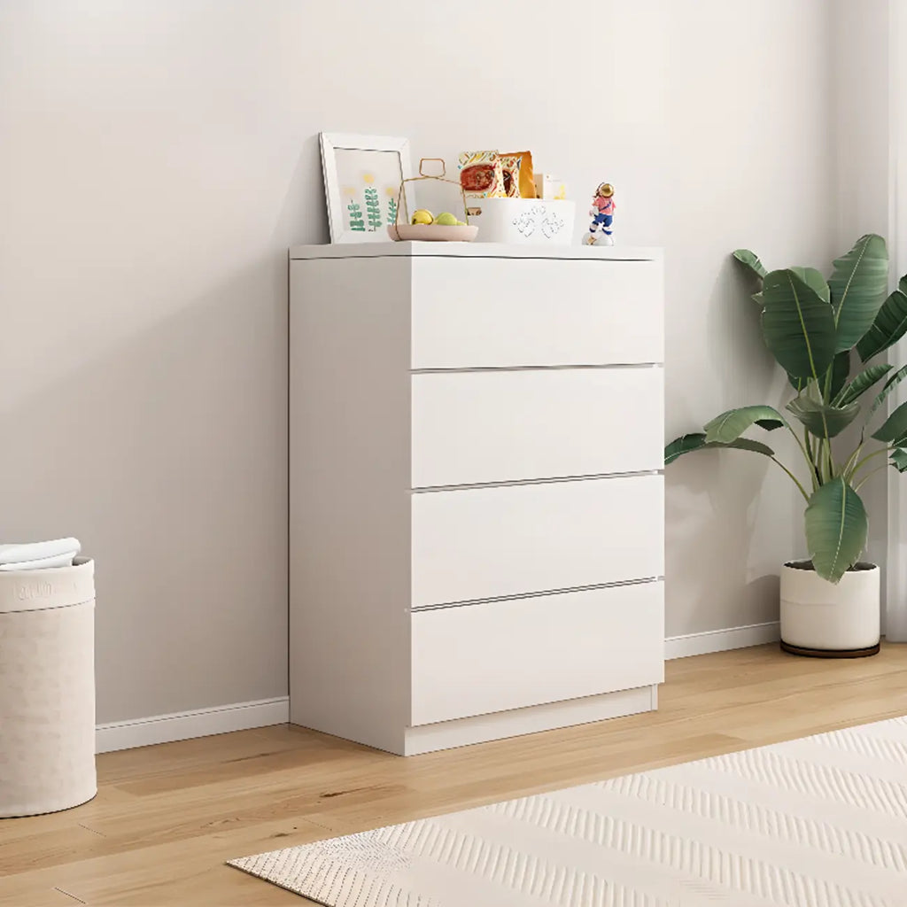 Commode de chambre minimaliste géométrique en bois manufacturé blanc
