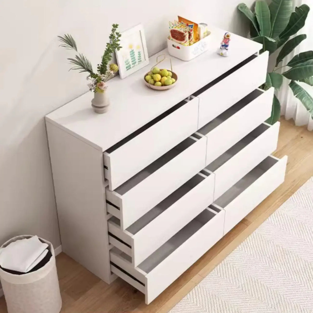 Commode de chambre minimaliste géométrique en bois manufacturé blanc