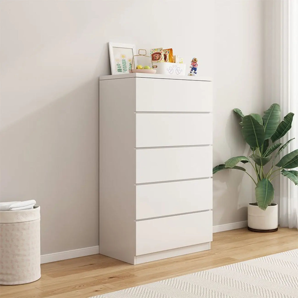 Commode de chambre minimaliste géométrique en bois manufacturé blanc