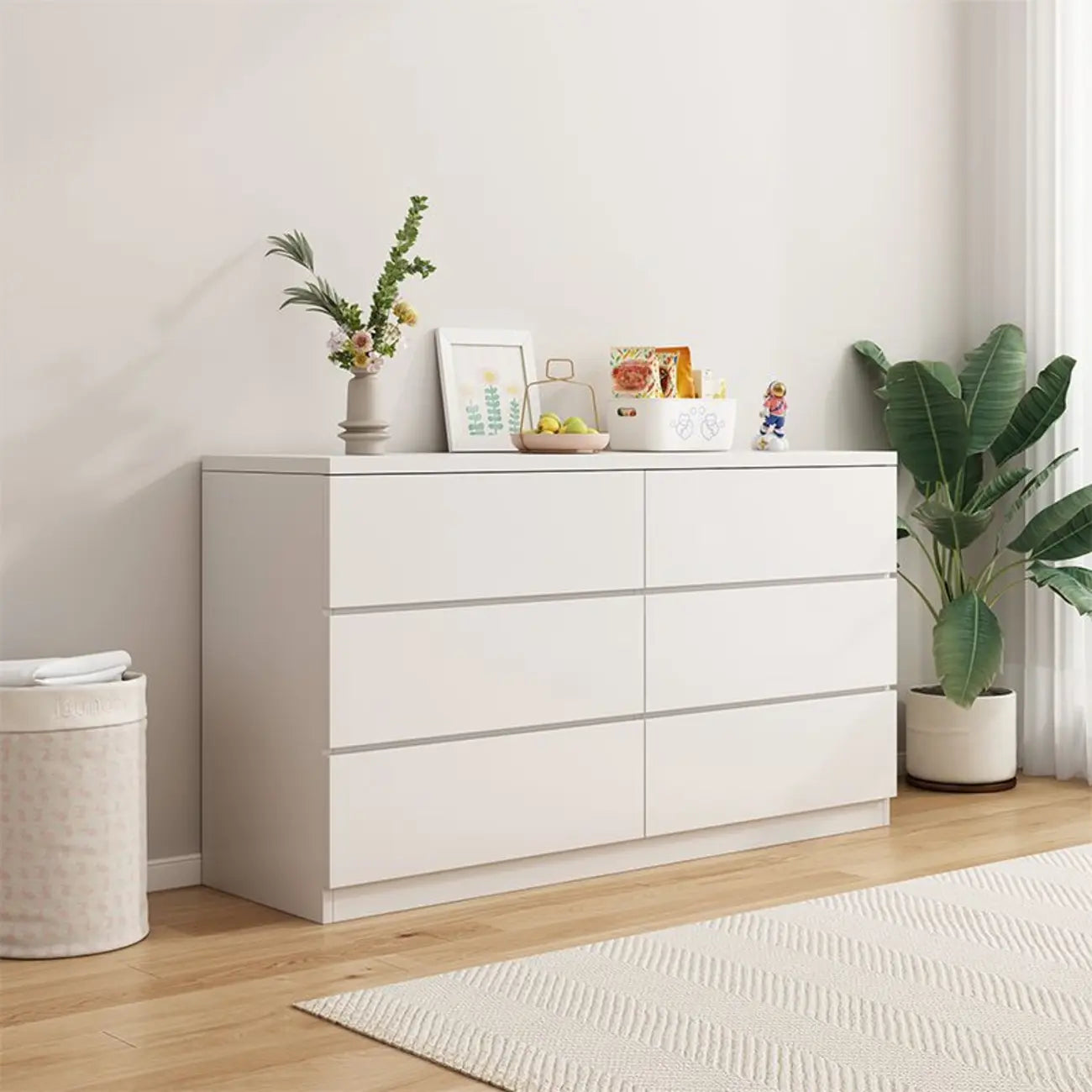 Commode de chambre minimaliste géométrique en bois manufacturé blanc