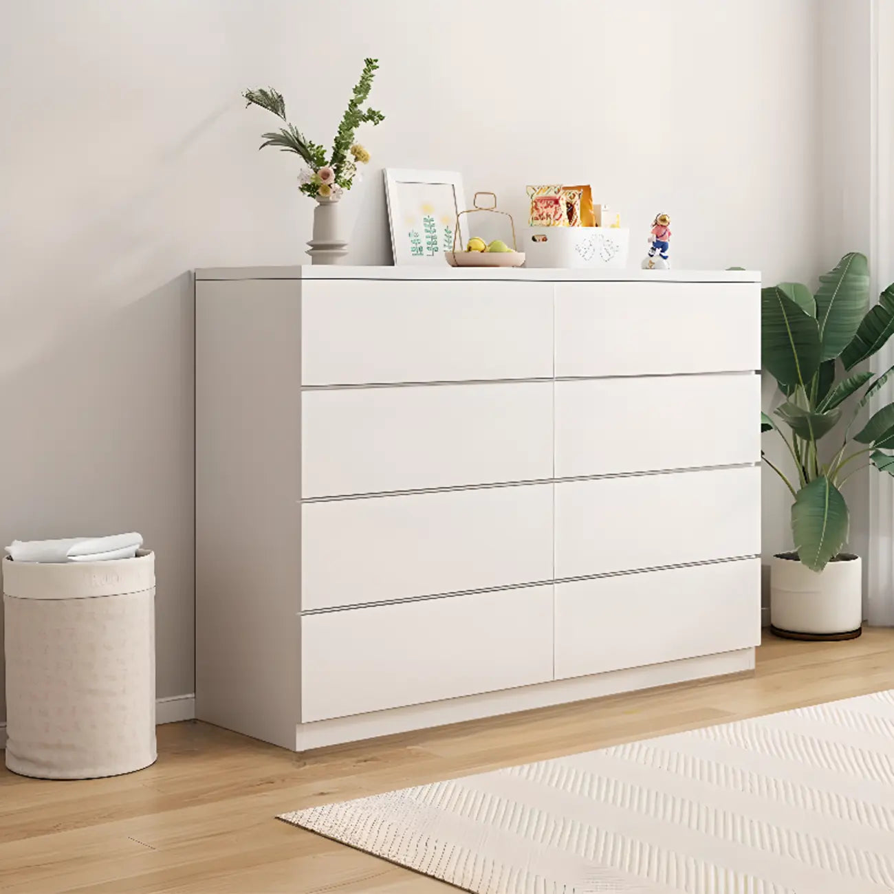 Commode de chambre minimaliste géométrique en bois manufacturé blanc
