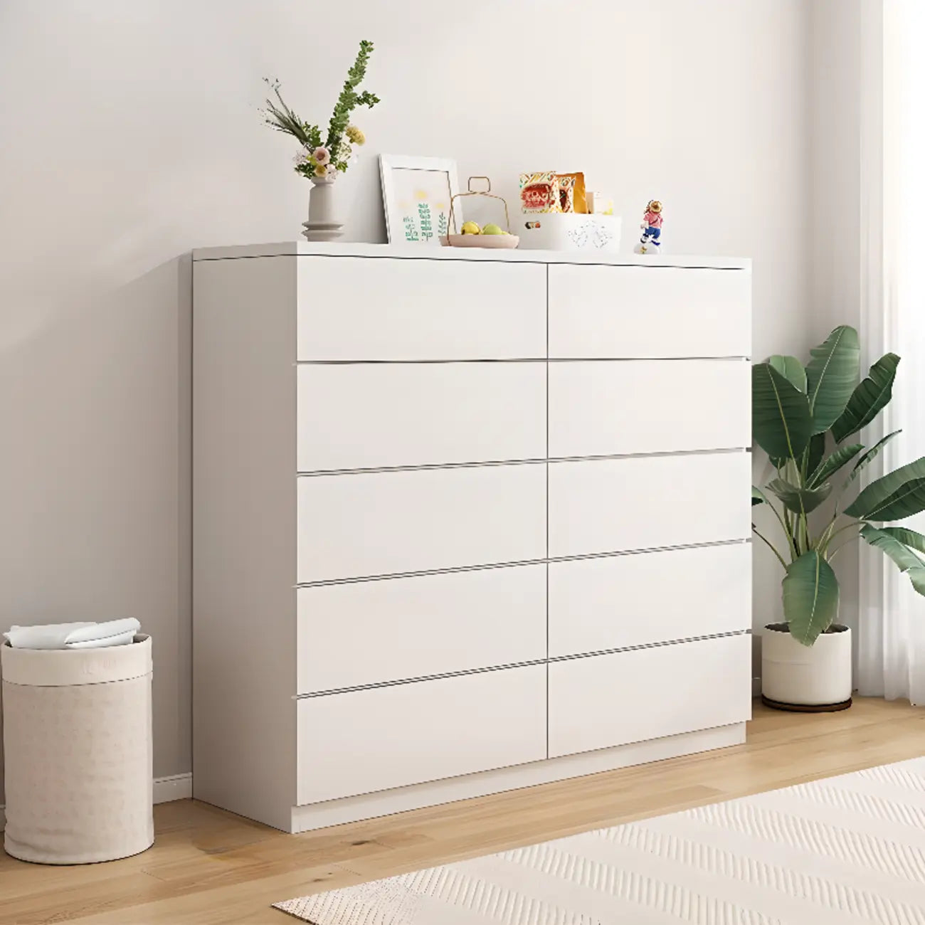Commode de chambre minimaliste géométrique en bois manufacturé blanc