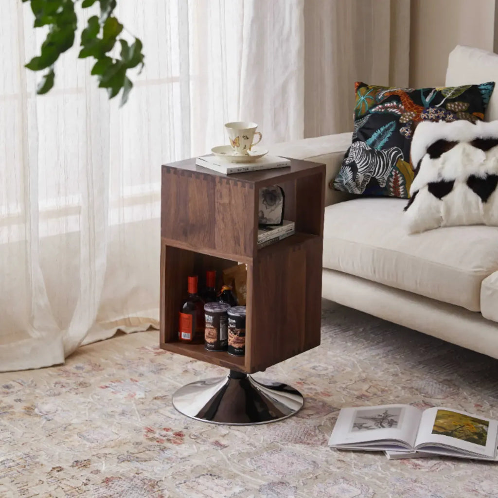 Table d'appoint rectangulaire intemporelle en bois pivotante à 360°