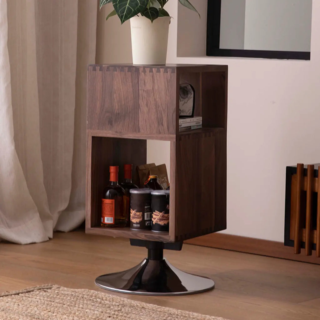 Table d'appoint rectangulaire intemporelle en bois pivotante à 360°