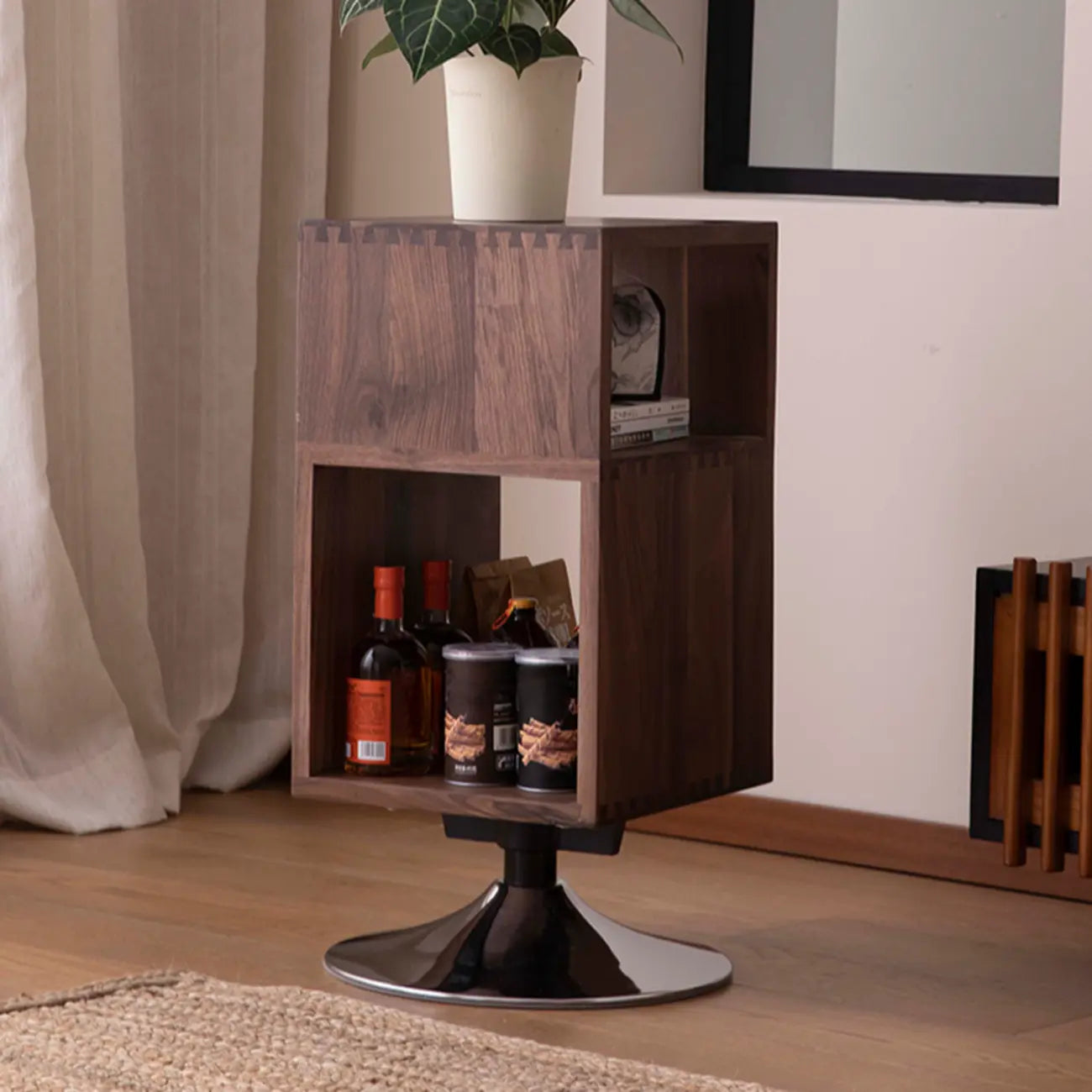 Table d'appoint rectangulaire intemporelle en bois pivotante à 360°
