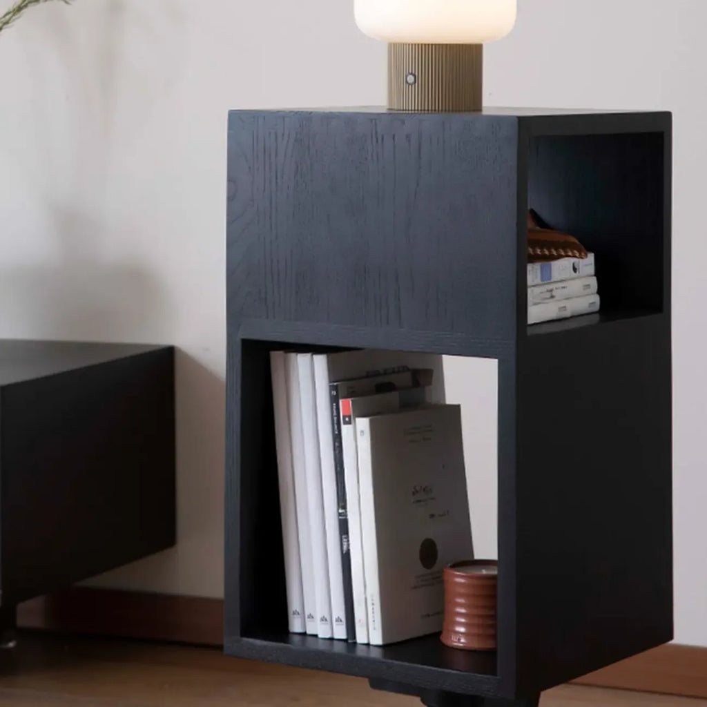Table d'appoint rectangulaire intemporelle en bois pivotante à 360°