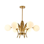 Lustre de luxe à 6 lumières, recouvert de feuilles d'or et orné de globes en verre