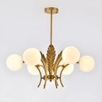 Lustre de luxe à 6 lumières, recouvert de feuilles d'or et orné de globes en verre