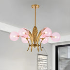 Lustre de luxe à 6 lumières, recouvert de feuilles d'or et orné de globes en verre