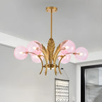 Lustre de luxe à 6 lumières, recouvert de feuilles d'or et orné de globes en verre