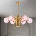 Lustre de luxe à 6 lumières, recouvert de feuilles d'or et orné de globes en verre
