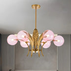 Lustre de luxe à 6 lumières, recouvert de feuilles d'or et orné de globes en verre