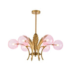 Lustre de luxe à 6 lumières, recouvert de feuilles d'or et orné de globes en verre