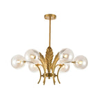 Lustre de luxe à 6 lumières, recouvert de feuilles d'or et orné de globes en verre