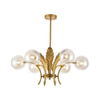 Lustre de luxe à 6 lumières, recouvert de feuilles d'or et orné de globes en verre