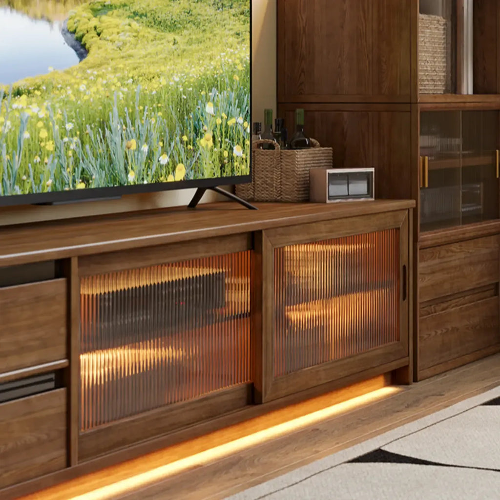 Meuble TV extensible en bois brun avec 2 placards