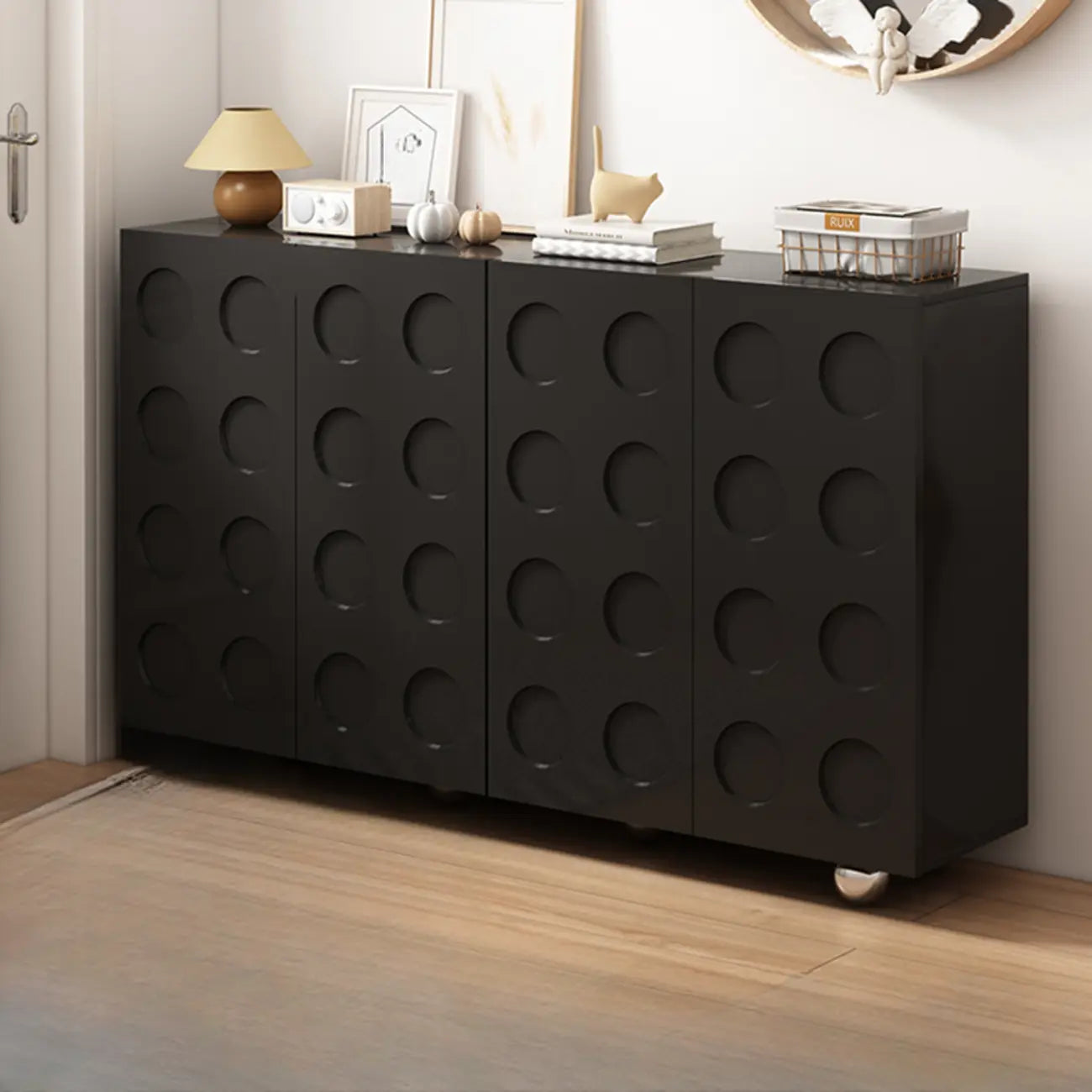 Meuble à chaussures sur roulettes en bois d'ingénierie noir pour couloir