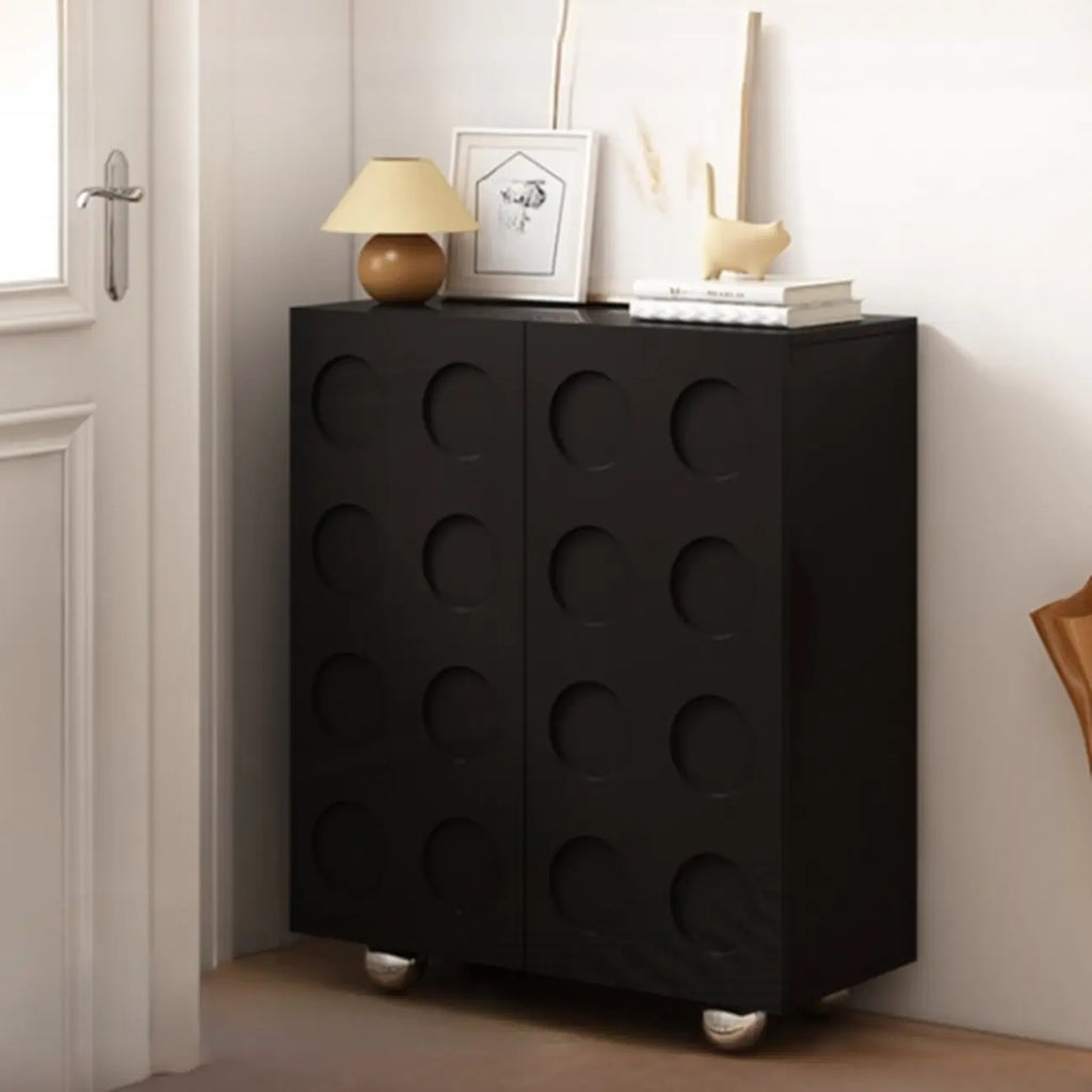 Meuble à chaussures sur roulettes en bois d'ingénierie noir pour couloir