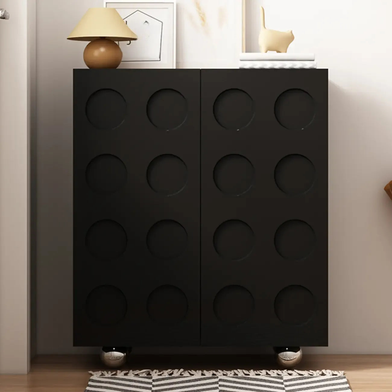 Meuble à chaussures sur roulettes en bois d'ingénierie noir pour couloir