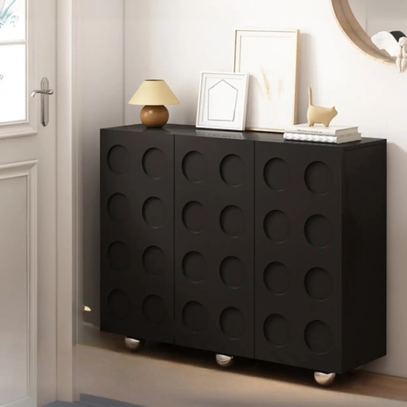 Meuble à chaussures sur roulettes en bois d'ingénierie noir pour couloir