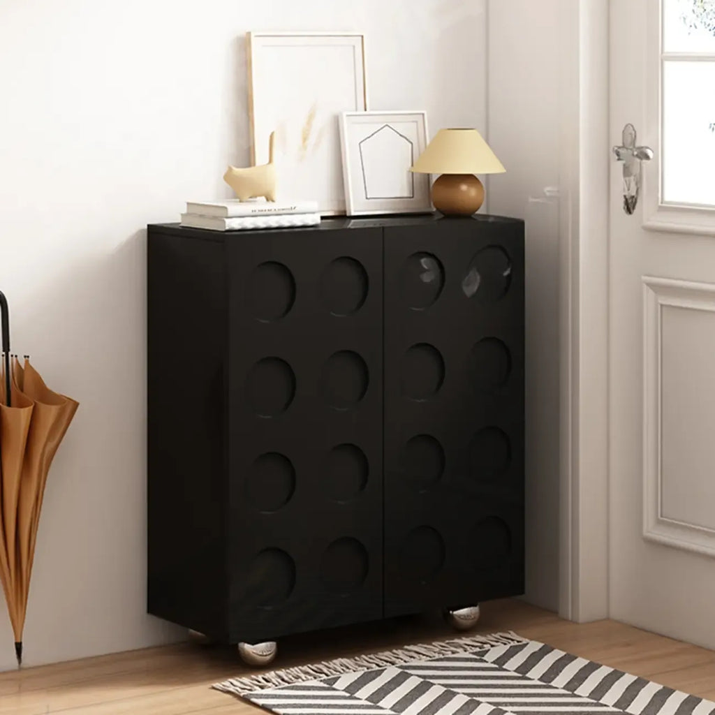Meuble à chaussures sur roulettes en bois d'ingénierie noir pour couloir