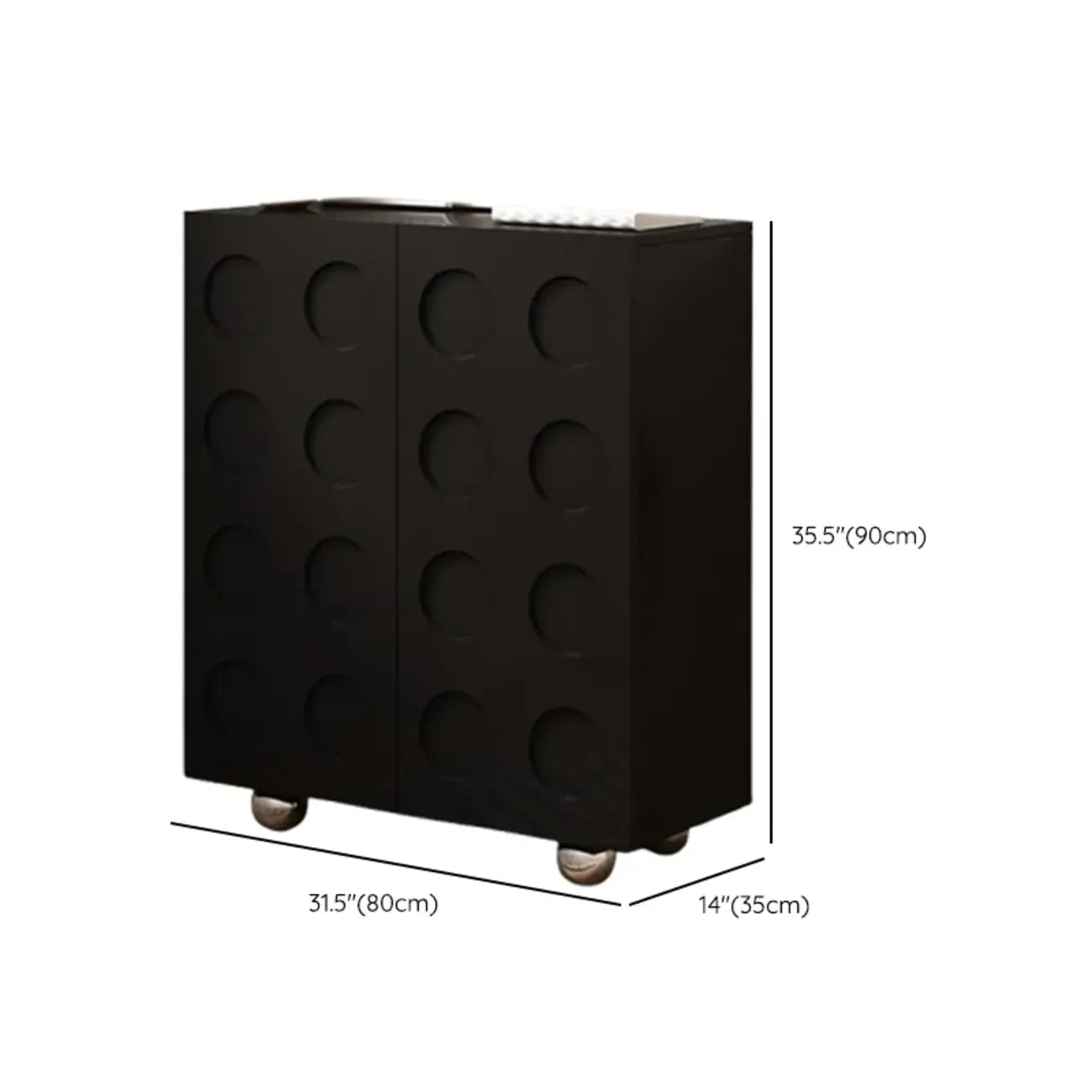 Meuble à chaussures sur roulettes en bois d'ingénierie noir pour couloir