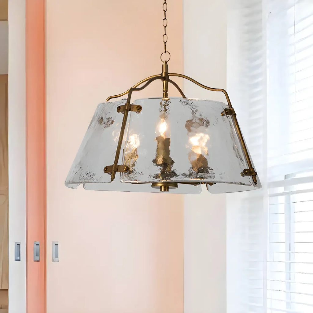 Lustre moderne conique en céramique blanche et dorée