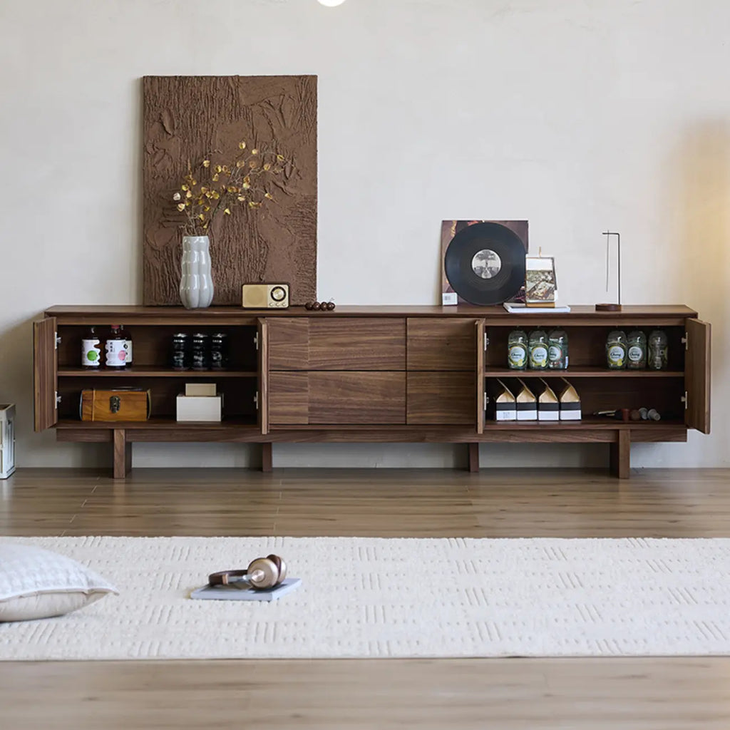 Meuble TV 2-Ter en bois massif marron avec tiroirs, 79 pouces, pour salon