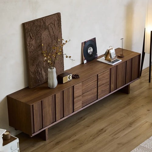 Meuble TV 2-Ter en bois massif marron avec tiroirs, 79 pouces, pour salon