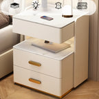 Table de chevet moderne en cuir avec rangement et éclairage LED - Beige