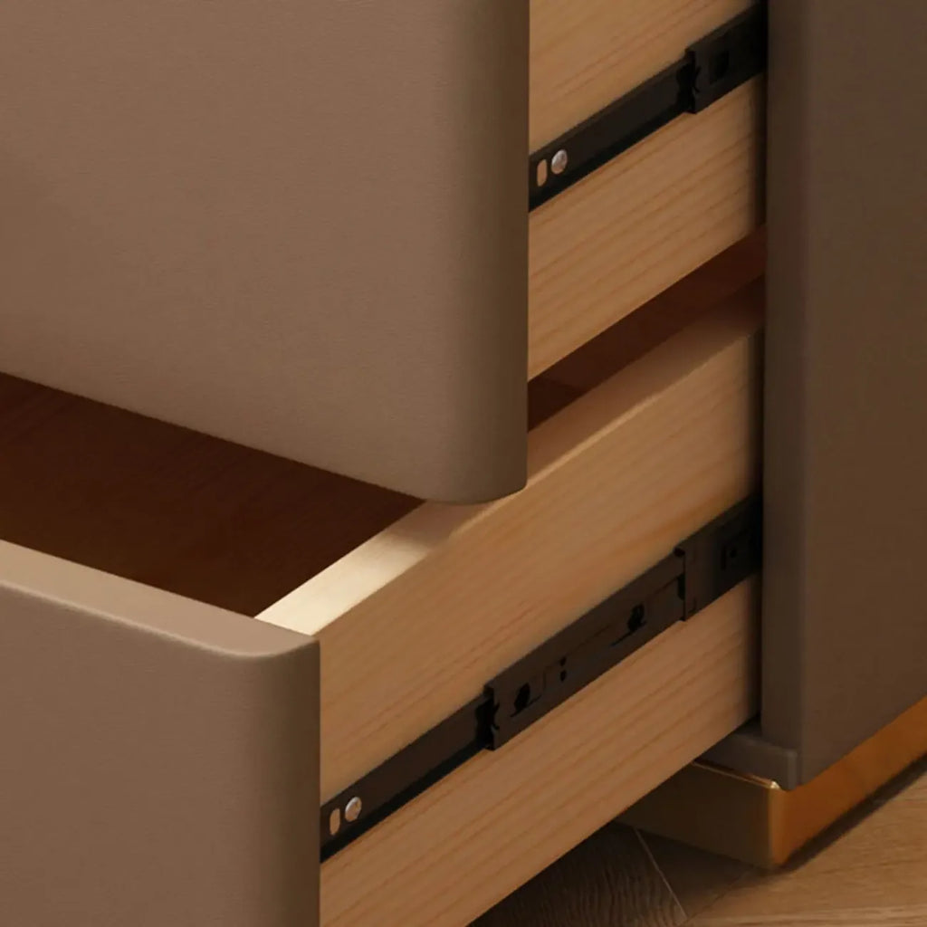 Table de chevet moderne en cuir avec rangement et éclairage LED - Beige