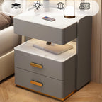 Table de chevet moderne en cuir avec rangement et éclairage LED - Beige