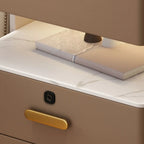 Table de chevet moderne en cuir avec rangement et éclairage LED - Beige
