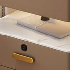Table de chevet moderne en cuir avec rangement et éclairage LED - Beige