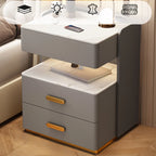 Table de chevet moderne en cuir avec rangement et éclairage LED - Beige