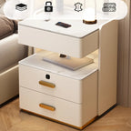 Table de chevet moderne en cuir avec rangement et éclairage LED - Beige
