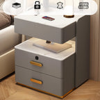Table de chevet moderne en cuir avec rangement et éclairage LED - Beige