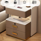 Table de chevet moderne en cuir avec rangement et éclairage LED - Beige