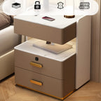 Table de chevet moderne en cuir avec rangement et éclairage LED - Beige