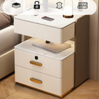 Table de chevet moderne en cuir avec rangement et éclairage LED - Beige