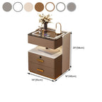 Table de chevet moderne en cuir avec rangement et éclairage LED - Beige
