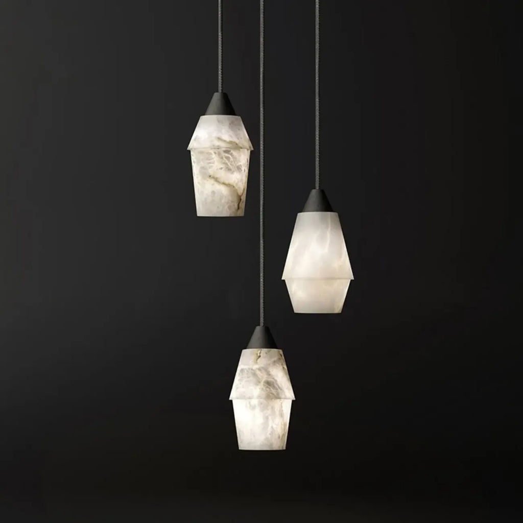 Suspension Art Déco simple conique en albâtre avec corde